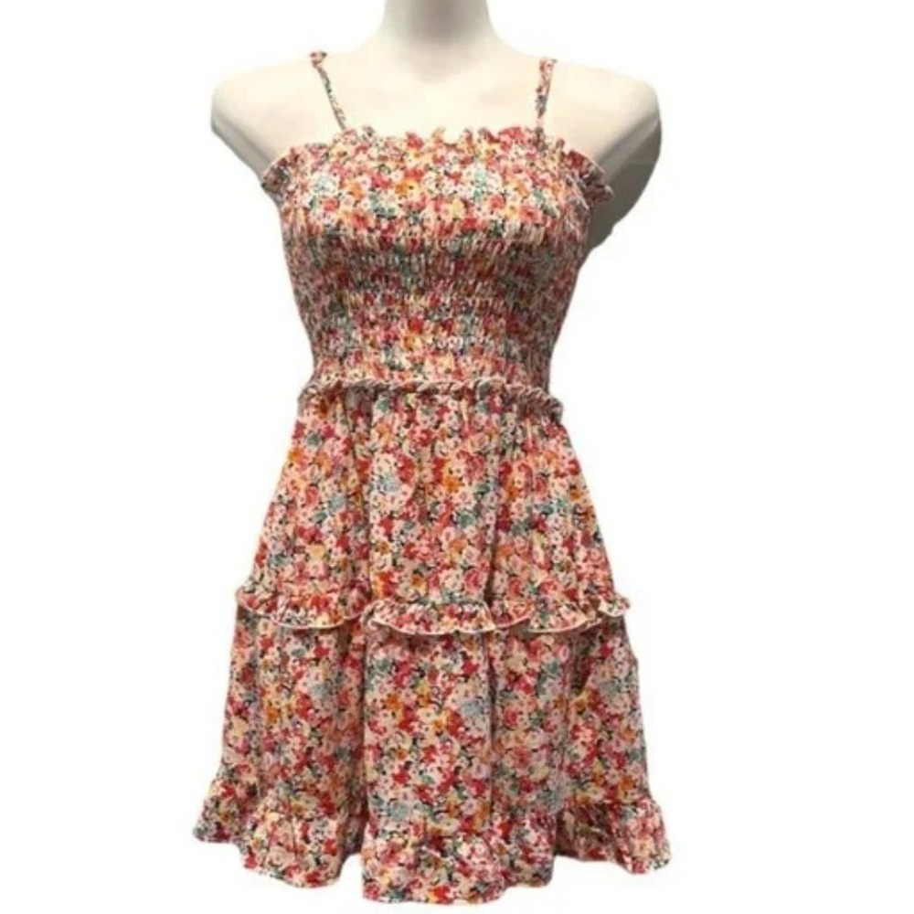 Jessica Simpson Smocked‎ Floral Ruffle Mini Dress Women's Small Spaghetti Straps